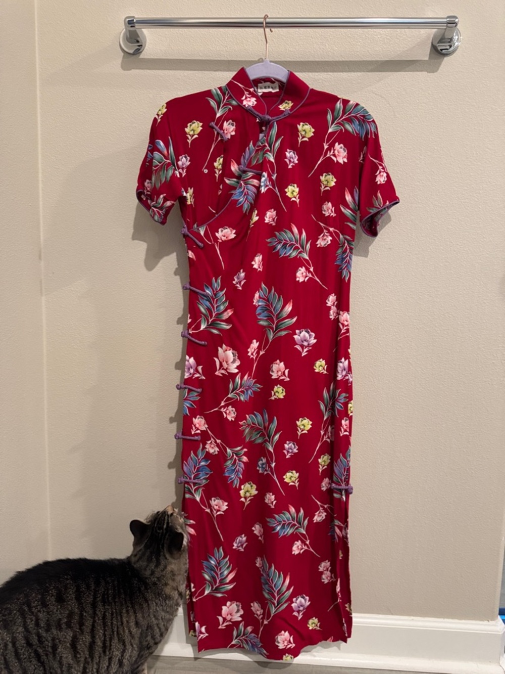 Red Floral Cheongsam-Style Dress